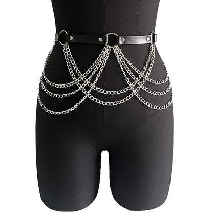 Women Fashion PU Leather Belt  Street Style Adjustable Garter Belt Cool Punk Gothic Exotic with Leg Jeans Decorative Accessory