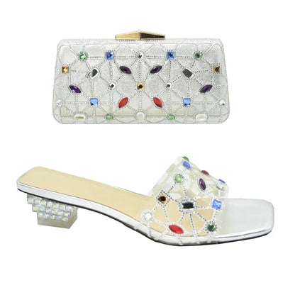 New Arrival Open Toe Shoes Clear Heels for Women Transparent Rhinstone Wedding Shoes Bride Women Shoe and Bag Set with Diamonds