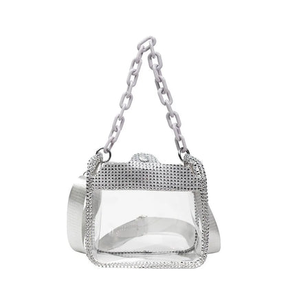 Clear Crossbody Bag for Women PVC Transparent Single Shoulder Chain Portable Messenger Bags Small Square Satchel Bag Girls Gift