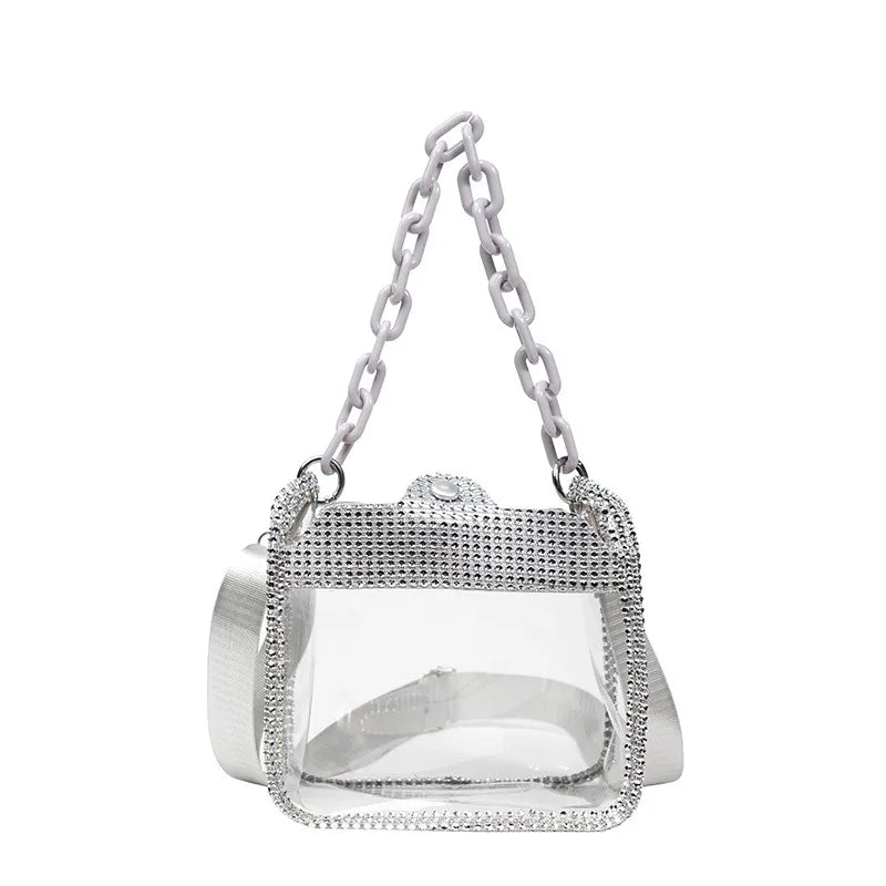 Clear Crossbody Bag for Women PVC Transparent Single Shoulder Chain Portable Messenger Bags Small Square Satchel Bag Girls Gift