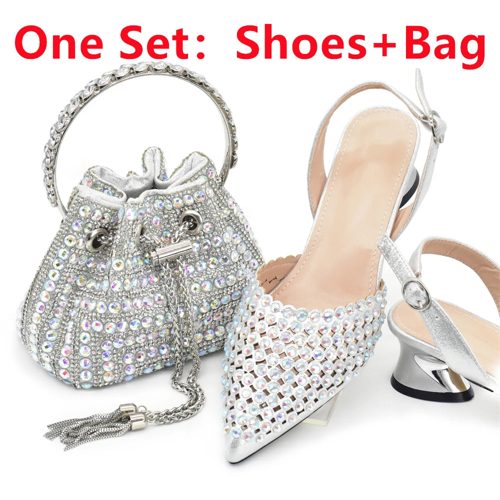 Fashion Royal Blue Shoe and Bag Set Decorated with Rhinestone Nigeria Italian Shoes and Matching Bags Elegant Heeled Women Pumps