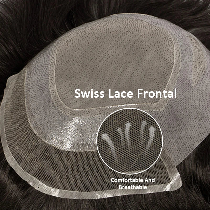 Swiss Lace Front Men Toupee Real Human Hair Wigs Lace PU Men's Capillary Prosthesis Durable Man Wig Natural Human System Toppers