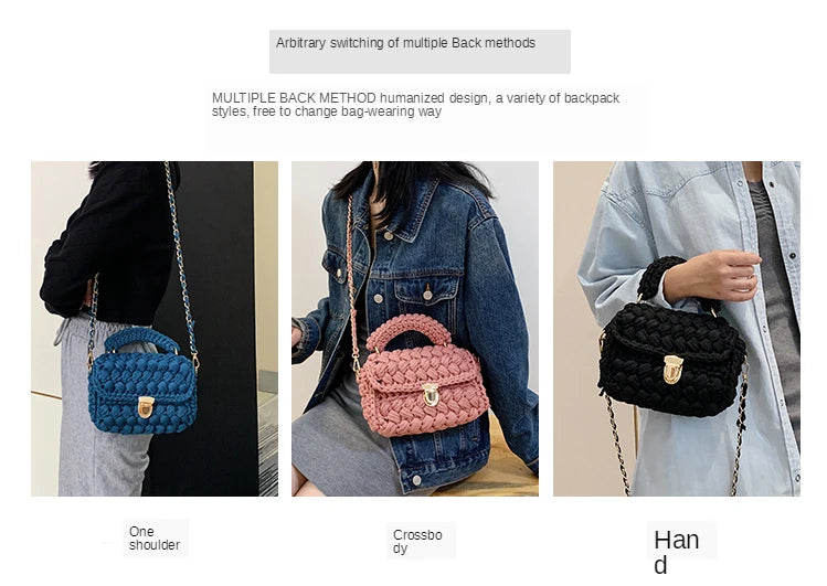 New Rope Woven Women Handbags Designer Knitting Chains Shoulder Crossbody Bag Casual Lady Hand Bags Small Flap Purses