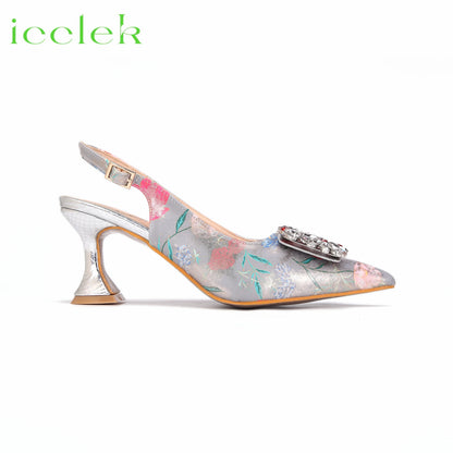 Newest Green Color Print Design High Heels Decorated with Water Rhinestone Party Women's Shoes and Bags Set
