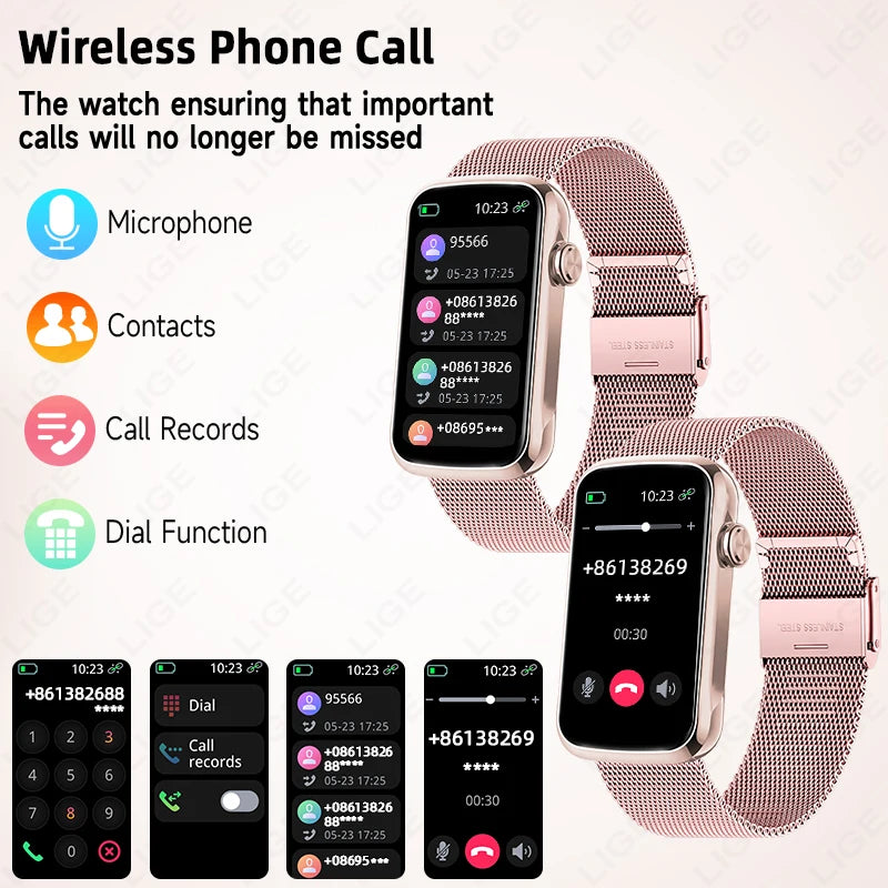 LIGE 1.47'' Smart Watch Women Men Smart Bracelet Heart Rate Step Count Sport Fitness Health Monitor Waterproof Smartwatch Ladies