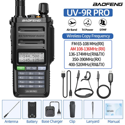 BAOFENG UV-9R PRO Multi Band Walkie Talkie IP68 Waterproof Wireless Copy Frequency Tri Power Type-C DTMF Long Range Ham Radio