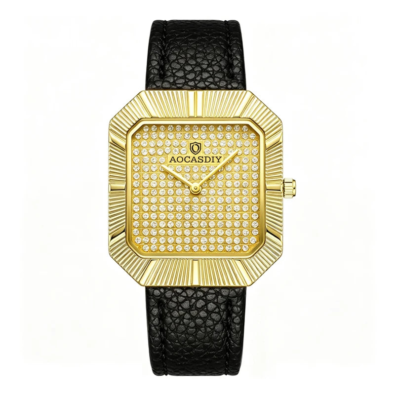 Men's Watch Gold Starry Sky with Diamonds Square Fashion Quartz Watch Waterproof Men's Watch High end Watch