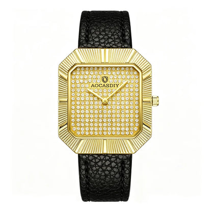 Men's Watch Gold Starry Sky with Diamonds Square Fashion Quartz Watch Waterproof Men's Watch High end Watch