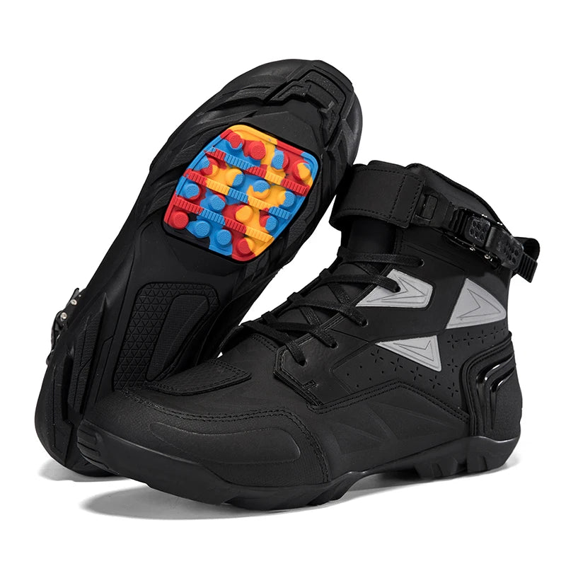 Men's Motorcycle Boots Breathable Leather Motorbike Shoes Men Anti-fall Motocross Riding Shoes Waterproof Anti-slip Motos Boot