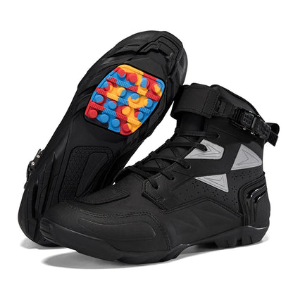 Men's Motorcycle Boots Breathable Leather Motorbike Shoes Men Anti-fall Motocross Riding Shoes Waterproof Anti-slip Motos Boot