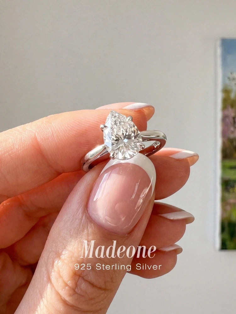 925 Sterling Silver Zircon Fashion Shiny Pear Solitaire Ring for Women Engagement Wedding Luxury High Quality Fine Jewelry