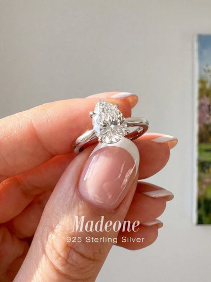 925 Sterling Silver Zircon Fashion Shiny Pear Solitaire Ring for Women Engagement Wedding Luxury High Quality Fine Jewelry