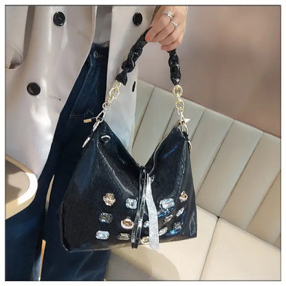 2026 New Fashion Diamonds Women Handbags Genuine Leather Tote Bag Large Capacity Work Commute Leisure Versatile Shoulder Bags