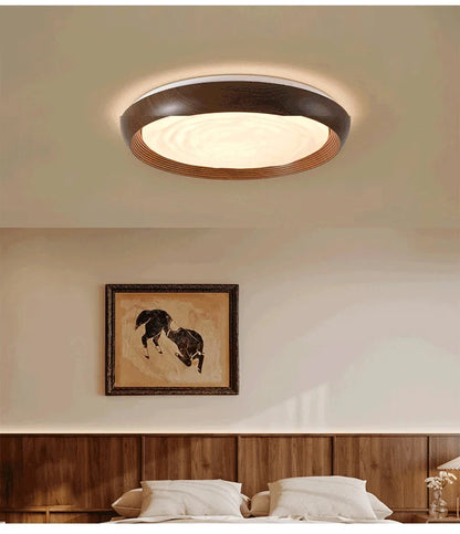 Modern LED Ceiling Light Circular Wood Grain Walnut Acrylic Ceiling Lamp  Bedroom Living Room Restaurant Aisle Home Decor Lights