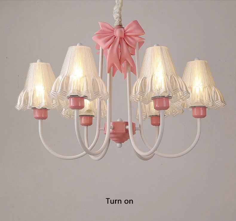 Romantic Princess Room Pink Chandelier Lamps French Bow Tie Pendant Light LED E27 Kids Girl Baby Bedroom Ceiling Chandelier Lamp