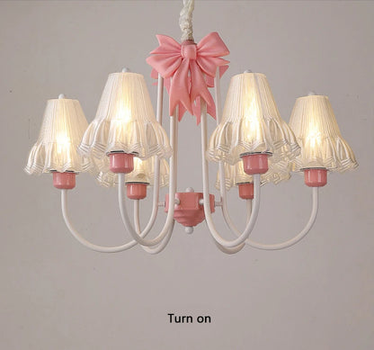 Romantic Princess Room Pink Chandelier Lamps French Bow Tie Pendant Light LED E27 Kids Girl Baby Bedroom Ceiling Chandelier Lamp