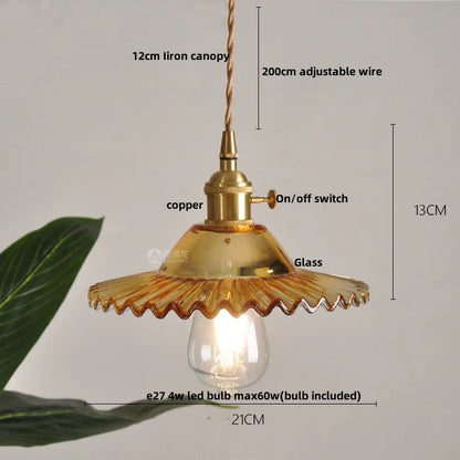 IWHD Home Decor LED Pendant Lights Kitchen Restaurant Copper Socket Flower Green Glass  Nordic Modern Walnut Wood Hanging Lamp