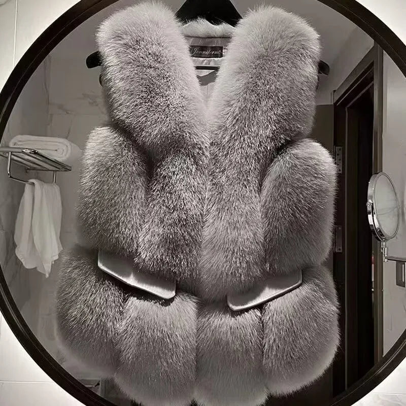 Luxurious Faux Fur Plush Vests Women Loose Sleeveless Waistcoats 2026 New Autumn Winter Female Outwears Lady PU Leather Fur Vest