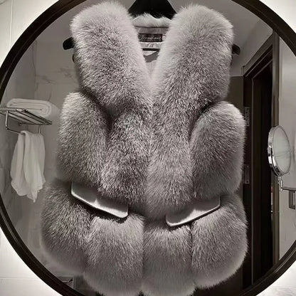 Luxurious Faux Fur Plush Vests Women Loose Sleeveless Waistcoats 2026 New Autumn Winter Female Outwears Lady PU Leather Fur Vest