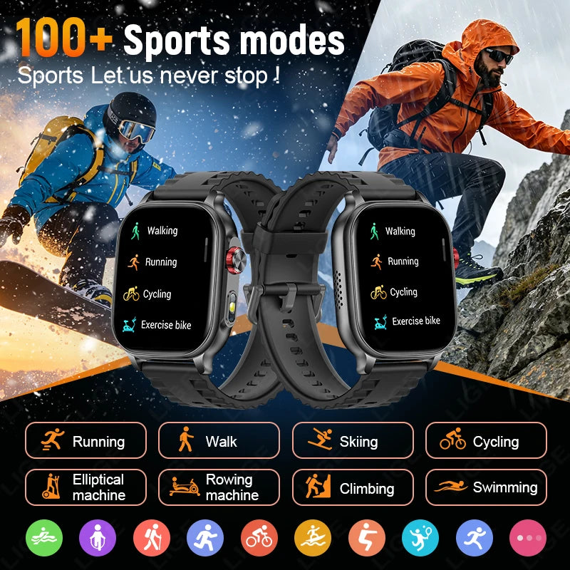 LIGE Militray 1400mAh Large Battery Smart Watch For Men 2.01 inch HD Screen 100+Sports Mode Bluetooth Call Men Women Smartwatch