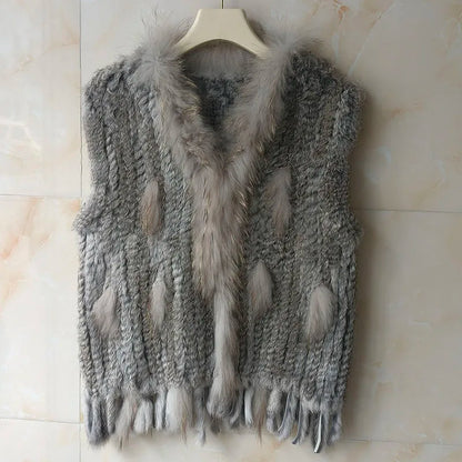 HSPL Sleeveless Women Fashion Fur Vest Knit Waistcoat For Lady For 2018 Spring Real Rabbit Fur Female Vests Black  Waistcoat