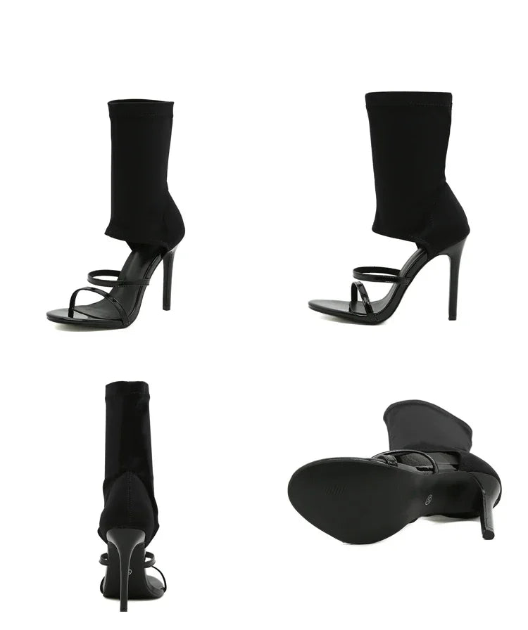 Eilyken Sexy Spring Autumn Stretch Boots High Heels Women Sandals Fashion Peep Toe Ankle Strap Hollow Pumps Pole Dancing Shoes