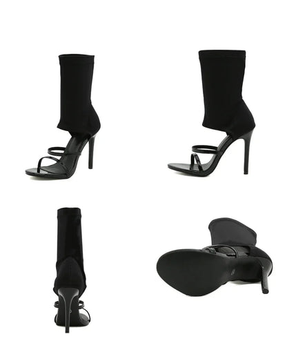 Eilyken Sexy Spring Autumn Stretch Boots High Heels Women Sandals Fashion Peep Toe Ankle Strap Hollow Pumps Pole Dancing Shoes