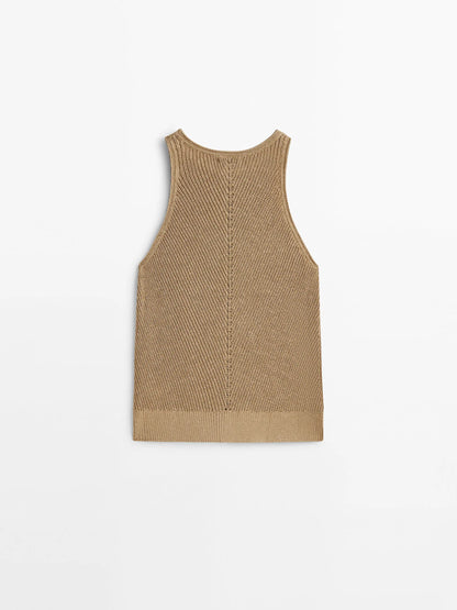 Ethereal Traf Md 2026 YAZHIMEI summer new style of Women's casual standard brown crew-neck knitted rib vest