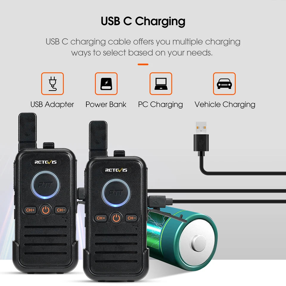 Retevis RB645 Walkie Talkie PMR446 Dual PTT Professional Portable Lincense-free Two Way Radio VOX USB-C for Hotel Restaurant