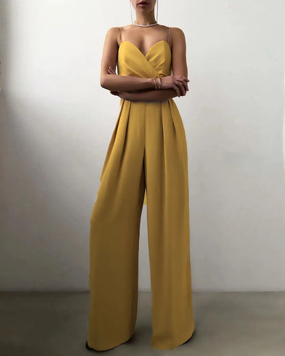 Sleeveless High Waist Jumpsuit Wide Leg Sling Long Pants Romper 2025 Spring Summer Casual Outfit Solid Slim V Neck Rompers