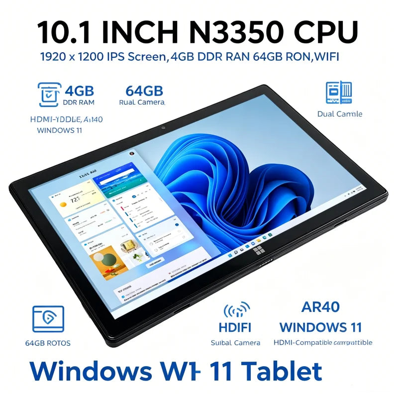 10.1 INCH 4GB DDR RAM 64GB ROM WINDOWS 11 Tablet PC AR40 N3350 CPU 1920 X 1200 IPS HDMI-Compatible WIFI Quad Core