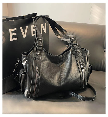 New Large Capacity Soft Leather Women's Handbag Fashion Trend Designer Women Shoulder Bag Simple Retro Female Travel Bags Sac