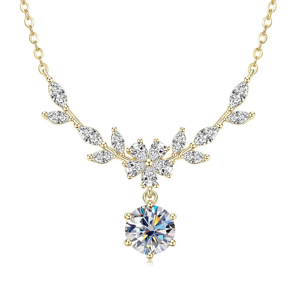 RAPRGOLD GRA Certified 2CT Moissanite Luxury Flower Pendant Necklaces for Women 14k Gold Filled Chains Neck Fine Jewelry Gifts