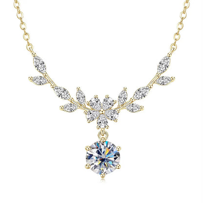 RAPRGOLD GRA Certified 2CT Moissanite Luxury Flower Pendant Necklaces for Women 14k Gold Filled Chains Neck Fine Jewelry Gifts