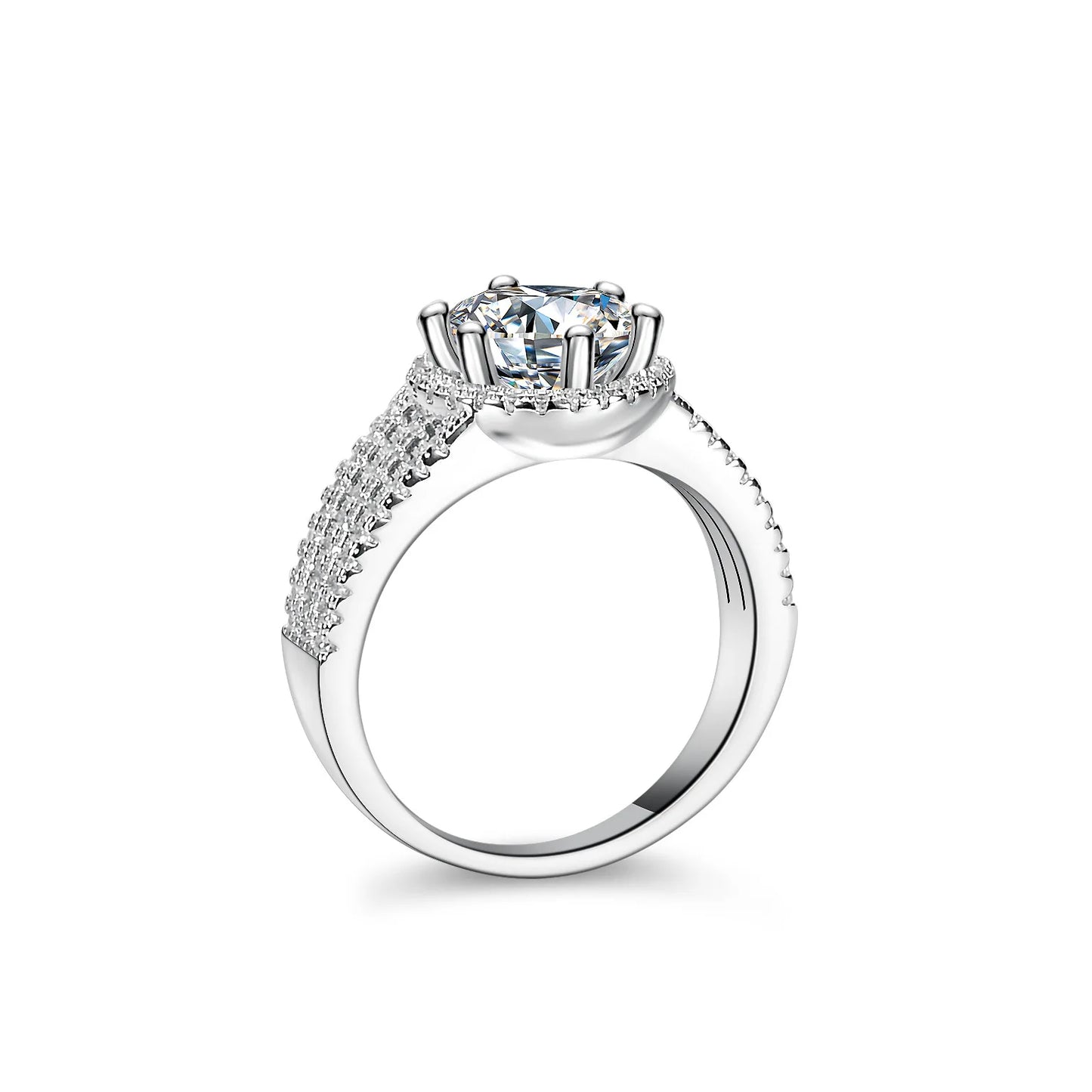 PT950 Platinum Three-Row Ring - 2 Carat Moissanite with Stylish Craftsmanship, Women's Trendy Jewelry
