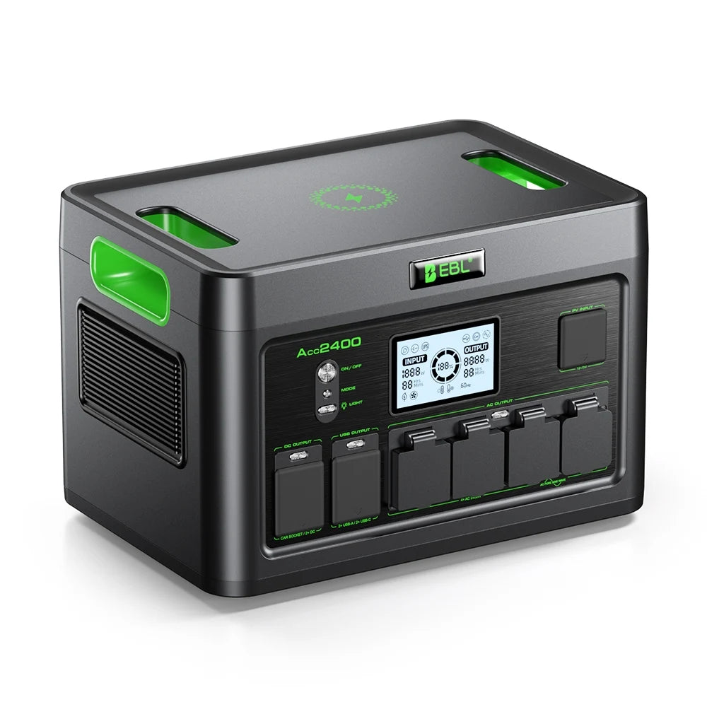 EBL Portable Power Station 2400W (Peak 4800W), 1843.2Wh LiFePO4 Solar Generator for Home Backup, RV & Camping, Fast 1.6H Recharge, 12 Output Ports with 4×120V Pure Sine Wave AC Outlets
