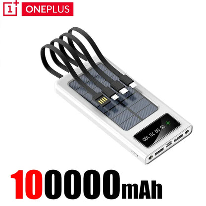 OnePlus 500000mAh Solar Power Bank Ultra Capacity USB 4 in1 Super Fast Charging USB TypeC LED Light Outdoor For iPhone Samsung