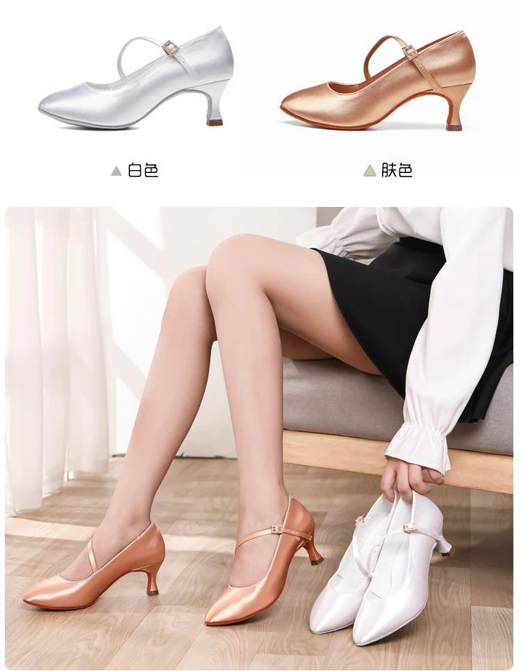 Women New Modern Dance Shoes Girls Standard Dancing Shoes High Heeled Ballroom Latin Dance Shoes for Women 5cm Heels