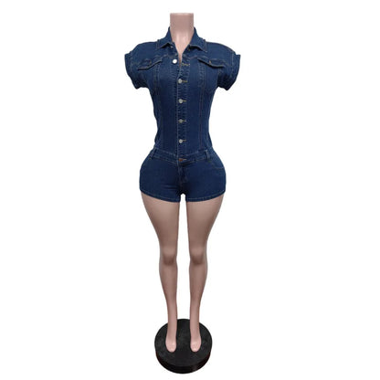 FAGADOER Fashion Solid Color Denim Rompers for Woman Single Breasted Sleeveless Jumpsuits Female Streetwear Overalls 2026 New