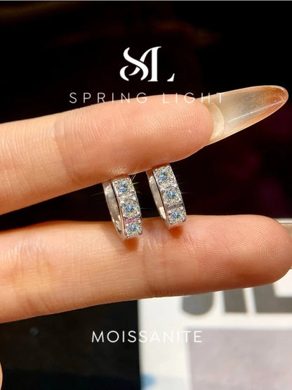 Real 0.1CT Moissan Diamond Fashion Sparkling Circular Earrings Suitable for Women's Daily Wear 925 Silver High Quality Jewelry