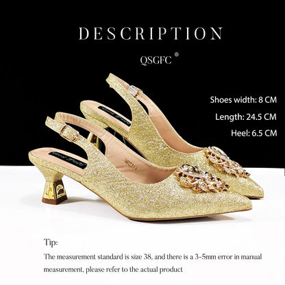 Hot Selling Elegant Noble Colorful Rhinestone Design White Color Party Wedding Pointed Toe High Heel Women Shoes and Bag Set