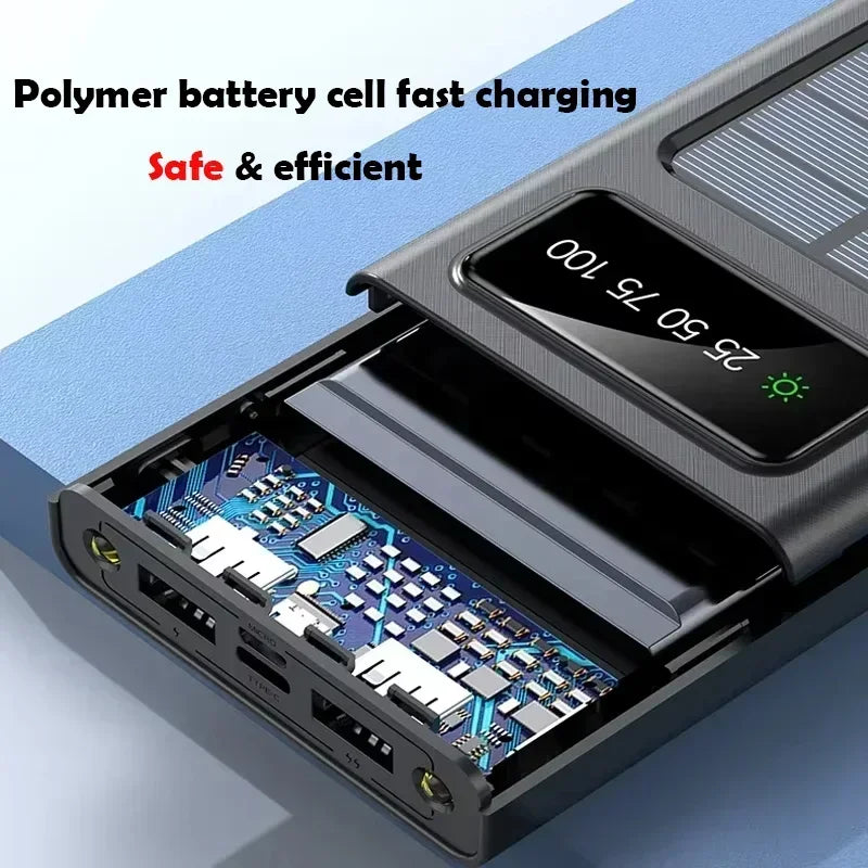 Lenovo Solar Power Bank 200000mAh Large Capacity Mobile Power Fast Charging Battery With Dual USB 4-Cables For iPhone Samsung