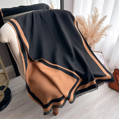 Women's Reversible Two-Tone Scarf, Plush Soft Winter Shawl & Neck Warmer, Double Sided Elegant Fall Wrap