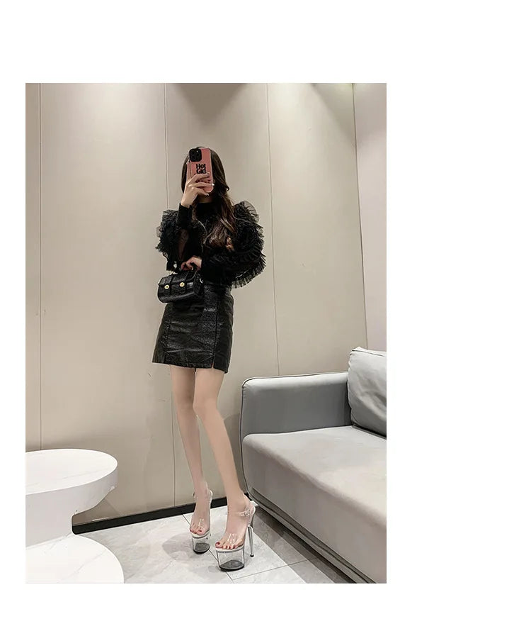 15cm 17cm 20CM High Heels Women's Sandals Anti-Skid Sexy Pole Dance Shoes Thin Heel Transparent Platform Female Party Sandals