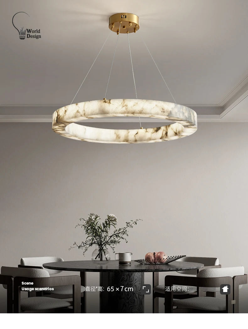 Round Faux Marble Chandelier Lights for Living Room Dining Room Resin Marble-effect Hanging Pendant Lamp Ring for High Ceiling