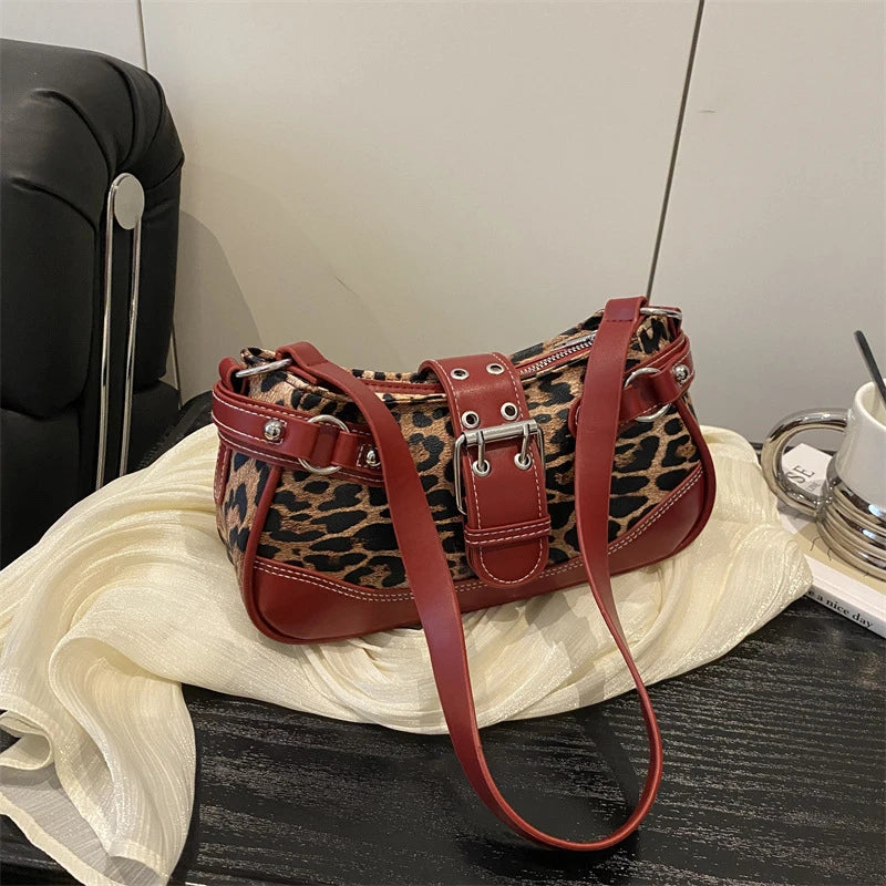 Fashion PU Shoulder Bags Leopard Print Retro Messenger Bag Large Capacity Underarm Bag Women Daily Use Handheld Bag