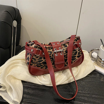 Fashion PU Shoulder Bags Leopard Print Retro Messenger Bag Large Capacity Underarm Bag Women Daily Use Handheld Bag