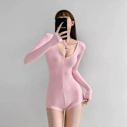 Women's Short Jumpsuits Slim Fit Stretch One Piece Yoga Playsuits Romper Sexy Fitness Female Basic Low-cut Zipper Sportwears