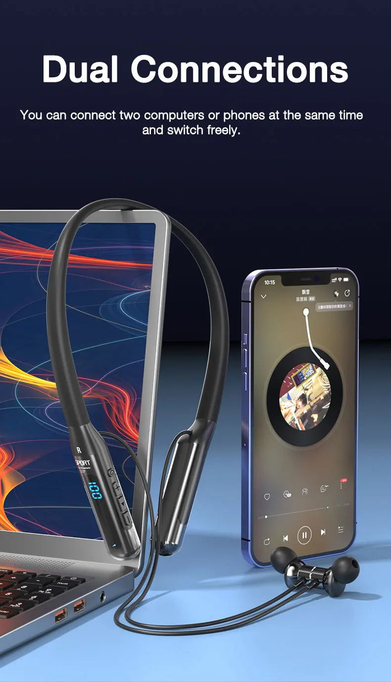 EARDECO 80 Hours Playback Bluetooth Headphone Neckband Wireless Headphones Bass Bluetooth Earphone with Mic Sport Stereo