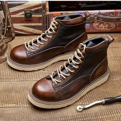 High Quality Handmade Autumn Winter Shoes Vintage Cow Leather Designer Lace-up Round Toe Mens Ankle Boots Desert Motorcycle Boot